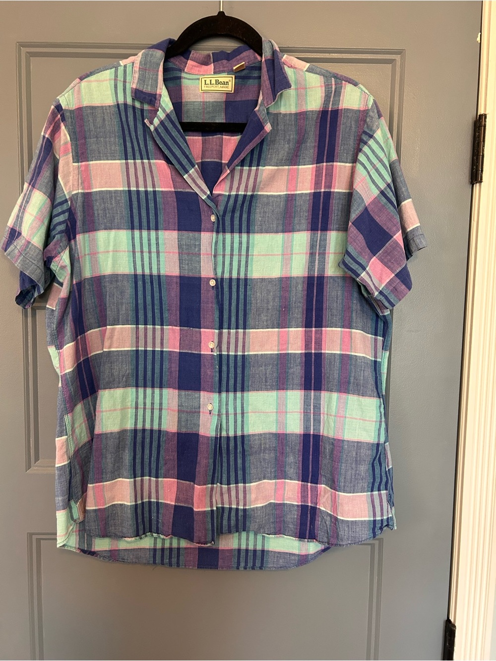 Vintage Men’s L.L.Bean Plaid Button-Up Shirt - Blue, Purple, Pink